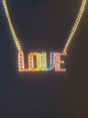 Betsey Johnson Gold Rainbow 'LOVE' Pendant Necklace - Colorful Crystal Letters
